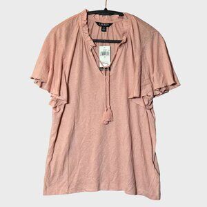 Lauren Ralph Lauren Womens Jersey Tie-Neck Top Rose Tan Size L NWT